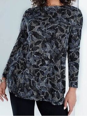 J. Jill Wearever Collection Long Sleeve Abstract Print Tunic Top Stretchy Medium
